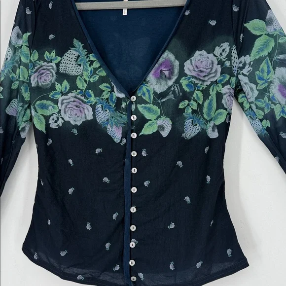 NWOT Free People Home Grown Mesh Cardi. Blue size S - Picture 3 of 6